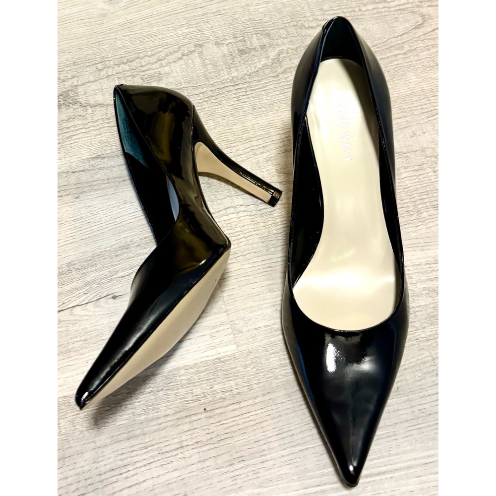 Nine West Pointed Toe Glossy Midnight Black Heels-Pumps- Size 8.5 - Picture 8 of 10